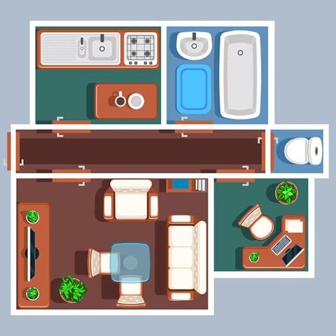 Floor plan for 1 bed, 1 bath, 400 sqft